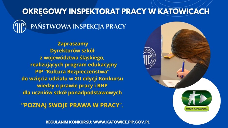 Zaproszenie do udziału w XII edycji konkursu wiedzy o prawie pracy i bhp dla uczniów szkół ponadpodstawowych POZNAJ SWOJE PRAWA W PRACY